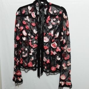 JS BOUTIQUE Floral Applique Mesh Women 10 Blouse